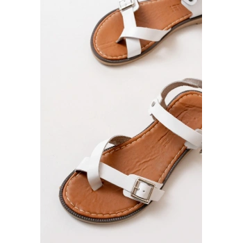 205-091 Beyaz Ortopedik Hakiki Deri Kadın Sandalet