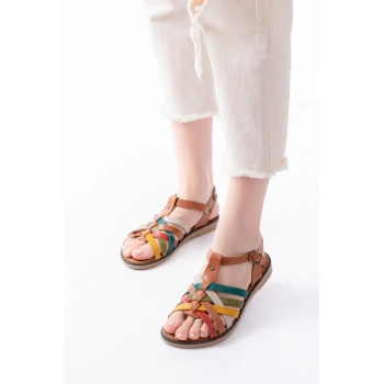 205-208 Multi Hakiki Deri Ortopedik Taban Kadın Sandalet