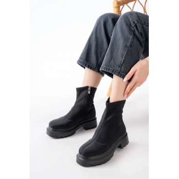 236-2011 Siyah Dalgıç Fermuarlı Günlük Kadın Bot