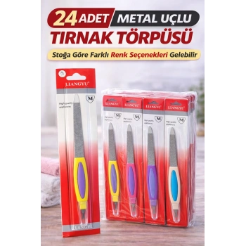 24 Adet Metal Uçlu Tırnak Törpüsü Blister Ambalajlı Profesyonel Manikür Törpüsü Seti