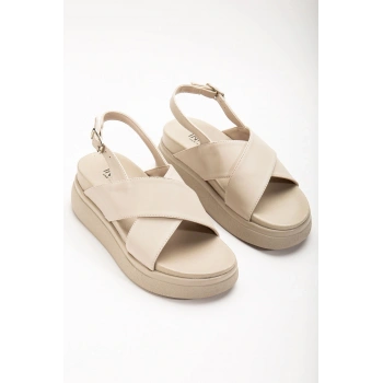 24422-1164 Bej Dolgu Topuk Kadın Sandalet