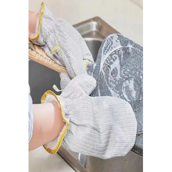 2li Telli Bulaşık Eldiveni Su Geçirmez Kir Sökücü Tava Tencere Ovma Mutfak Banyo Temizlik Eldiveni