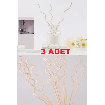 3 Adet Dalgalı Model Aromaterapi Dağıtıcı Rattan Sopa- Ev Dekor Şişe - Koku Yağı Ahşap Difüzör Çubuk