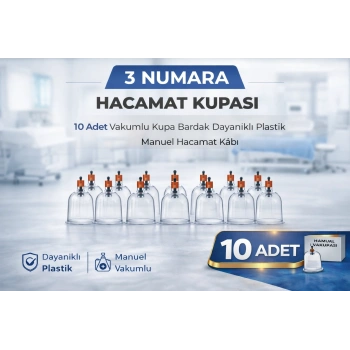 3 Numara Hacamat Kupası 10 Adet Vakumlu Kupa Bardak Dayanıklı Plastik Manuel Hacamat Kabı