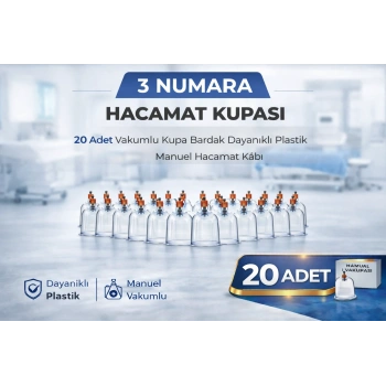 3 Numara Hacamat Kupası 20 Adet Vakumlu Kupa Bardak Dayanıklı Plastik Manuel Hacamat Kabı