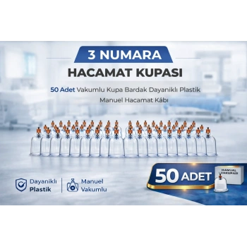 3 Numara Hacamat Kupası 50 Adet Vakumlu Kupa Bardak Dayanıklı Plastik Manuel Hacamat Kabı Seti
