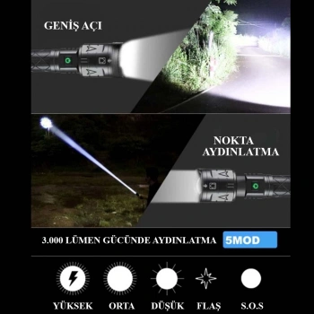3000 LÜMEN GÜÇLÜ EL FENERİ WATTON WT-604