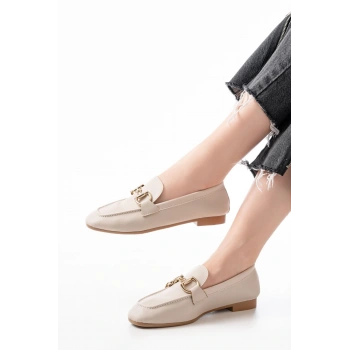 303 Bej Toka Aksesuarlı Günlük Kadın Babet