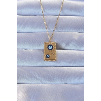 316L Altın Renk İşlemeli Nazarlı Vintage Kolye