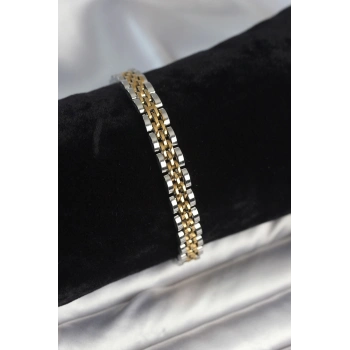 316L Çelik 7 mm Kalınlıkta Gold ve Gümüş Renkli Erkek Bileklik