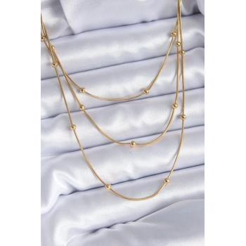 316L Çelik Gold Renk 3lü Minimal Toplu Kadın Kolye