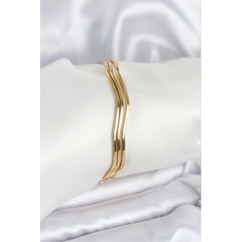 316L Çelik Gold Renk 65 mm Ajda Zikzak Model 3lü Kadın Bileklik