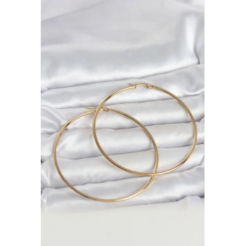 316L Çelik Gold Renk 70 mm Kadın Halka Küpe