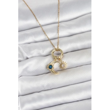 316L Çelik Gold Renk Gece Gündüz Tema Charmlı Kadın Kolye