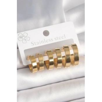 316L Çelik Gold Renk Halka Model Kadın Küpe Seti