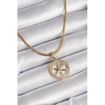 316L Çelik Gold Renk İtalyan Zincir Zirkon Taşlı Kutup Yıldız Model Kadın Kolye