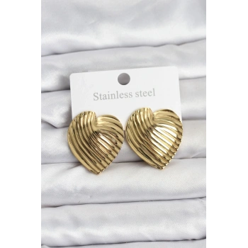 316L Çelik Gold Renk Kalp Model Kadın Küpe