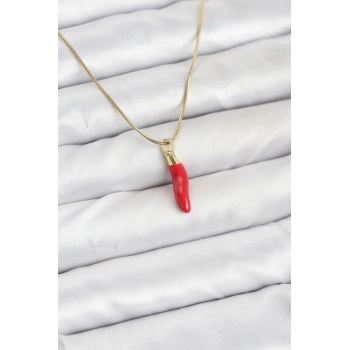 316L Çelik Gold Renk Kapya Kırmızı Biber Model Kadın Kolye