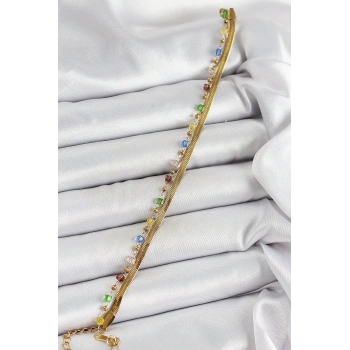 316L Çelik Gold Renk Karışık Renkli Kristal Taşlı Kadın Bileklik