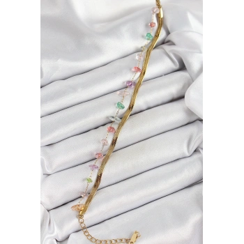 316L Çelik Gold Renk Kristal Karışık Renkli Taşlı Kadın Bileklik