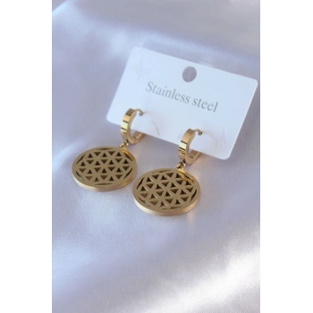 316L Çelik Gold Renk Lotus Model Kadın Küpe