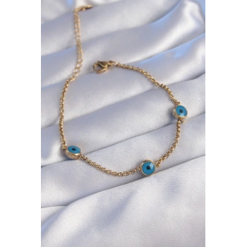 316L Çelik Gold Renk Nazar Boncuk Tasarımlı Bileklik