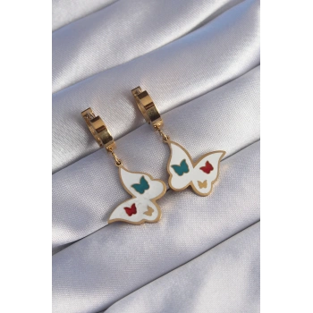 316L Çelik Gold Renk Renkli Mineli Kelebek Küpe