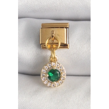 316L Çelik Gold Renk Sallantı Yeşil Zirkon Taşlı Nomination Charm