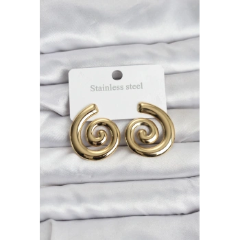 316L Çelik Gold Renk Sarmal Modelli Kadın Küpe