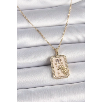 316L Çelik Gold Renk Zincir Koç Burcu Zirkon Taşlı Kadın Kolye