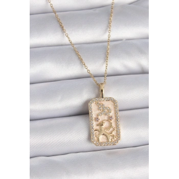 316L Çelik Gold Renk Zincir Oğlak Burcu Zirkon Taşlı Kadın Kolye