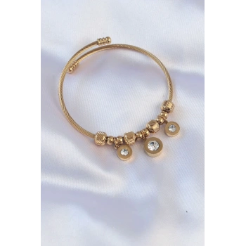 316L Çelik Gold Renk Zirkon Taşlı Model Charm Bileklik