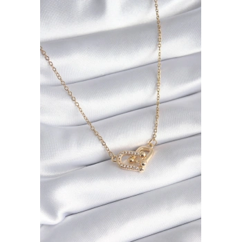 316L Çelik Gold Renk Zirkon Taşlı Model Kadın Kolye