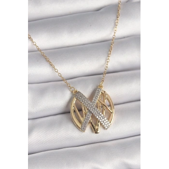 316L Çelik Gold Renk Zirkon Taşlı Vintage Model Kadın Kolye