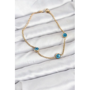 316L Çelik Gold Renkli Nazar Boncuk Model Kadın Bileklik