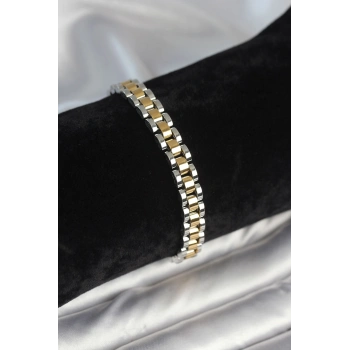 316L Çelik Gold ve Gümüş Renk 7 mm Kalınlık Erkek Bileklik