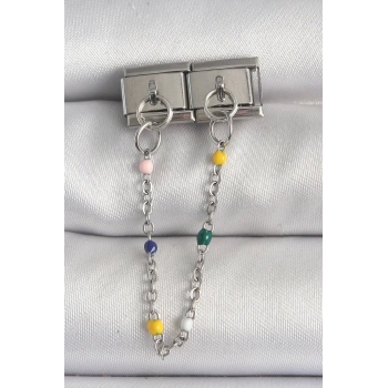 316L Çelik Gümüş Renk 2Li Sallantı Zincir Model Nomination Charm