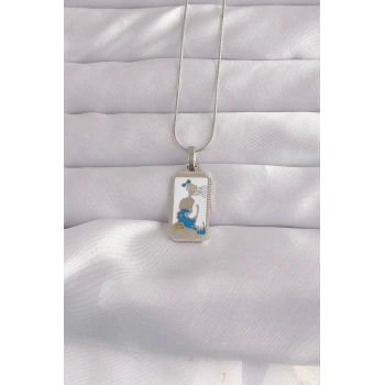 316L Çelik Gümüş Renk Beyaz Mineli Kız Figür Tarot Kolye