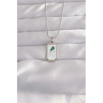 316L Çelik Gümüş Renk Beyaz Mineli Tarot Kolye