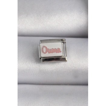 316L Çelik Gümüş Renk Beyaz Pembe Ouma İşlemeli Nomination Charm