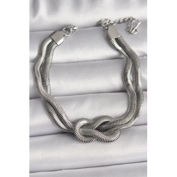 316L Çelik Gümüş Renk Düğüm Model Kadın Bileklik