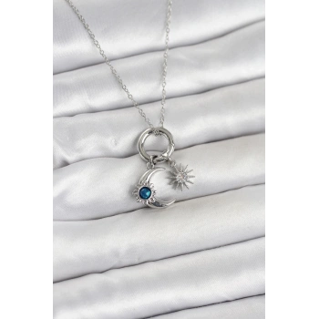 316L Çelik Gümüş Renk Gece Gündüz Tema Charmlı Kadın Kolye