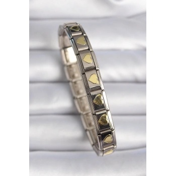 316L Çelik Gümüş Renk Gold Kalp İşleme Nomination Charm Bileklik