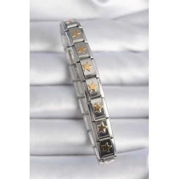 316L Çelik Gümüş Renk Gold Yıldız İşleme Nomination Charm Bileklik