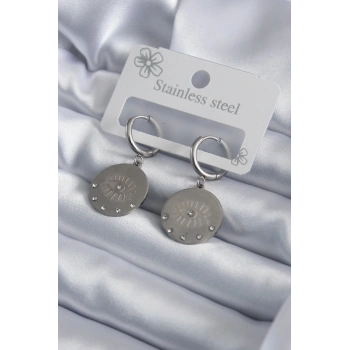 316L Çelik Gümüş Renk Göz İşleme Zirkon Taş Detay Kadın Küpe