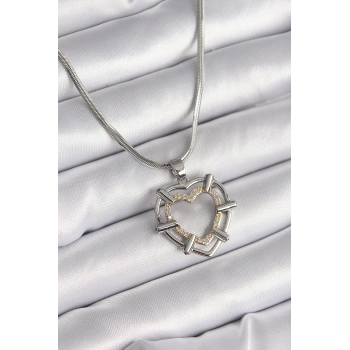 316L Çelik Gümüş Renk İtalyan Zincir Mix Renk Zirkon Taş Detay Kalp Model Kadın Kolye