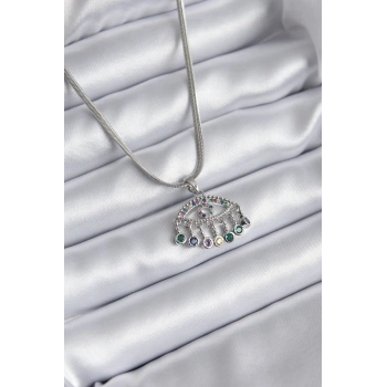 316L Çelik Gümüş Renk İtalyan Zincir Zirkon Taşlı Göz Figür Kadın Kolye