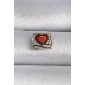316L Çelik Gümüş Renk Kahverengi Kalp İşlemeli Nomination Charm