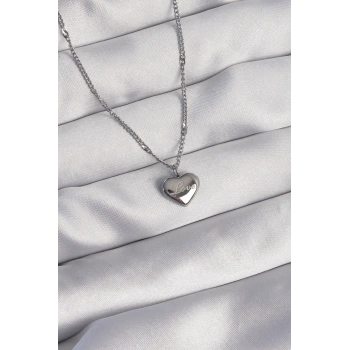 316L Çelik Gümüş Renk Kalp Model Love Kolye