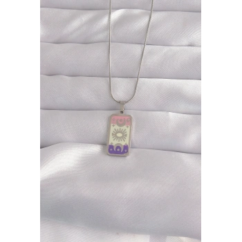 316L Çelik Gümüş Renk Karışık Mineli Ay Figür Tarot Kolye